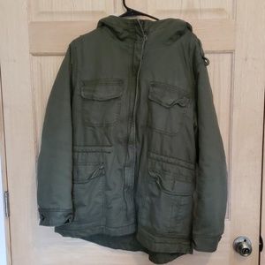 Army Green Sherpa-Lined Hood Jacket